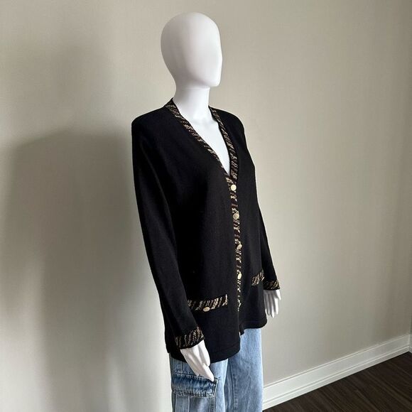 Vintage Alfred Dunner Black/Gold Cardigan Sweater - Picture 3 of 5